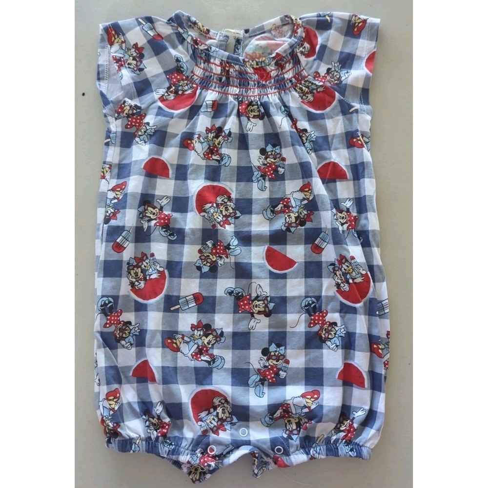 Z2 DISNEY Baby Girls' Minnie & Daisy Duck Summer Picnic Buffalo Plaid Romper 24M